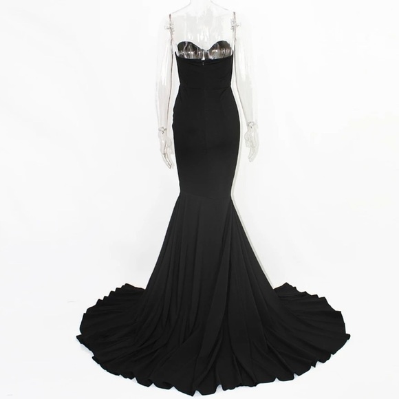 NEW Formal Black Strapless High Slit Evening Gown - Picture 8 of 8